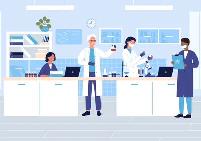 Illustration of a group scientists in medical or chemical laboratory. Illustration of a group scientists in medical or chemical laboratory.